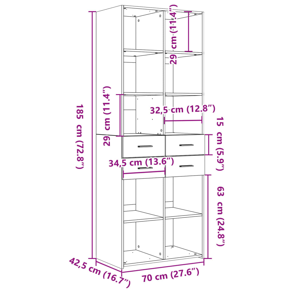 skab 70x42,5x185 cm konstrueret træ sonoma-eg