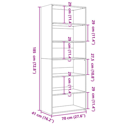 reol 70x41x185 cm konstrueret træ hvid