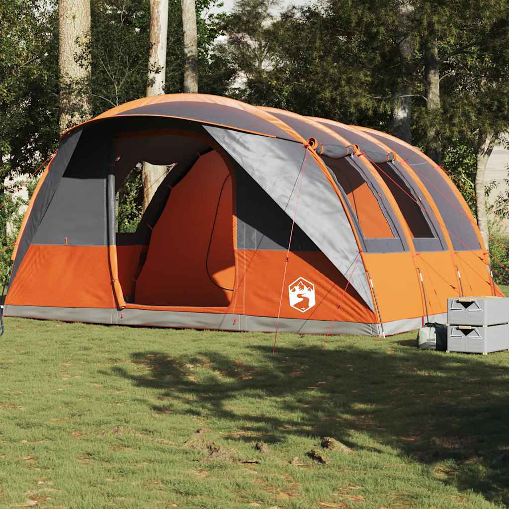 5-personers tunneltelt - vandafvisende campingtelt i grå og orange