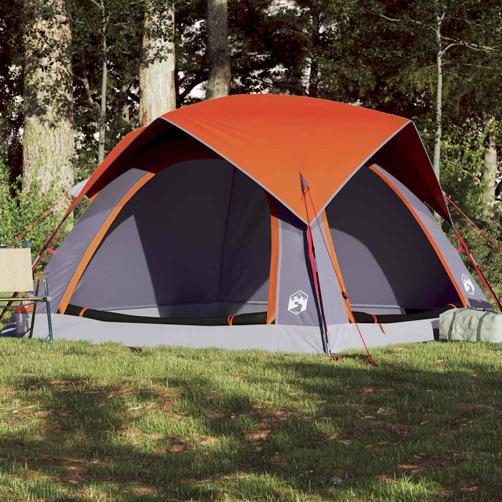 4-personers campingtelt vandtæt grå og orange