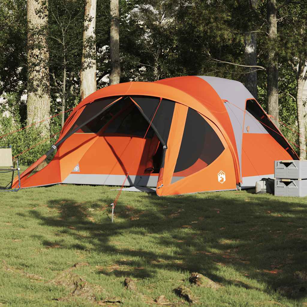 6-personers campingtelt - vandafvisende familietelt i grå og orange