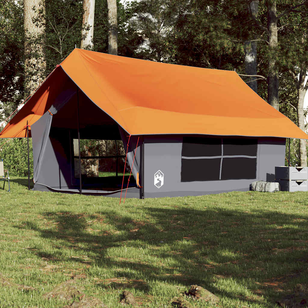 5-personers campingtelt - vandafvisende grå/orange med regnslag