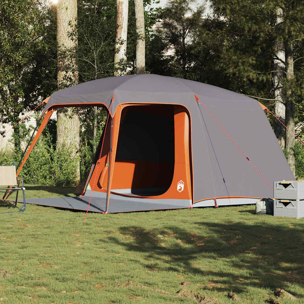 5-personers campingtelt med fortelt - vandafvisende kuppel, grå/orange