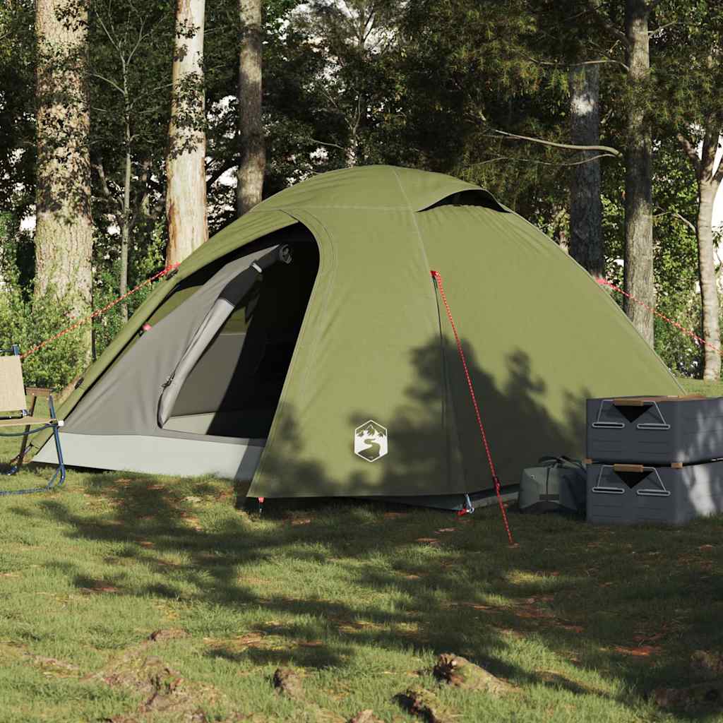 4-personers kuppeltelt - vandafvisende campingtelt, olivengrøn