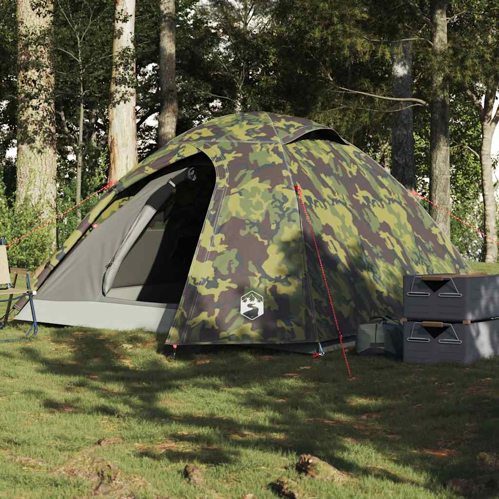 4-personers kuppeltelt - vandafvisende campingtelt i camouflage