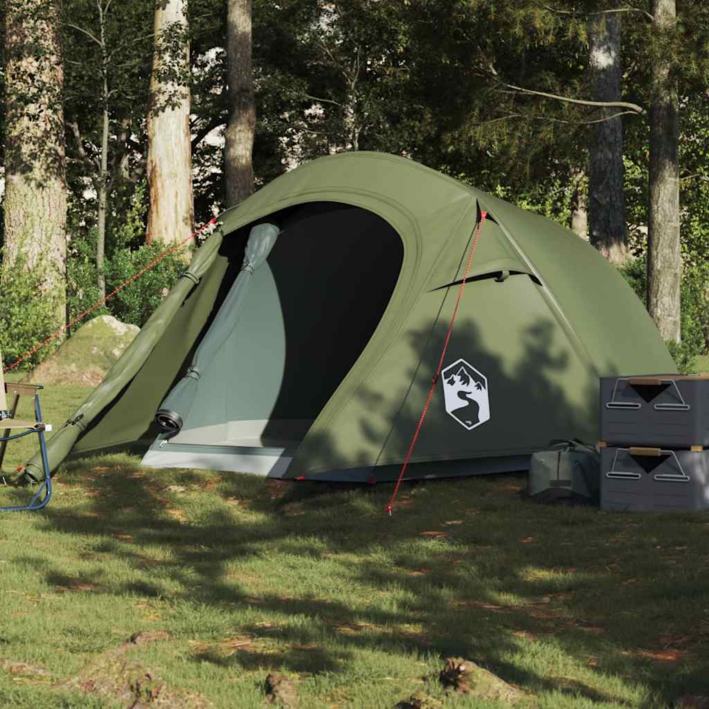 3-personers campingtelt - vandafvisende tunneltelt, olivengrøn