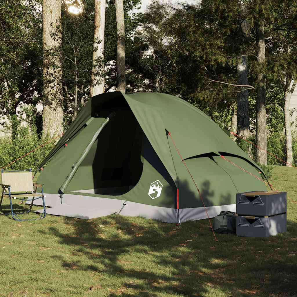 4-personers campingtelt vandtæt kuppel olivengrøn