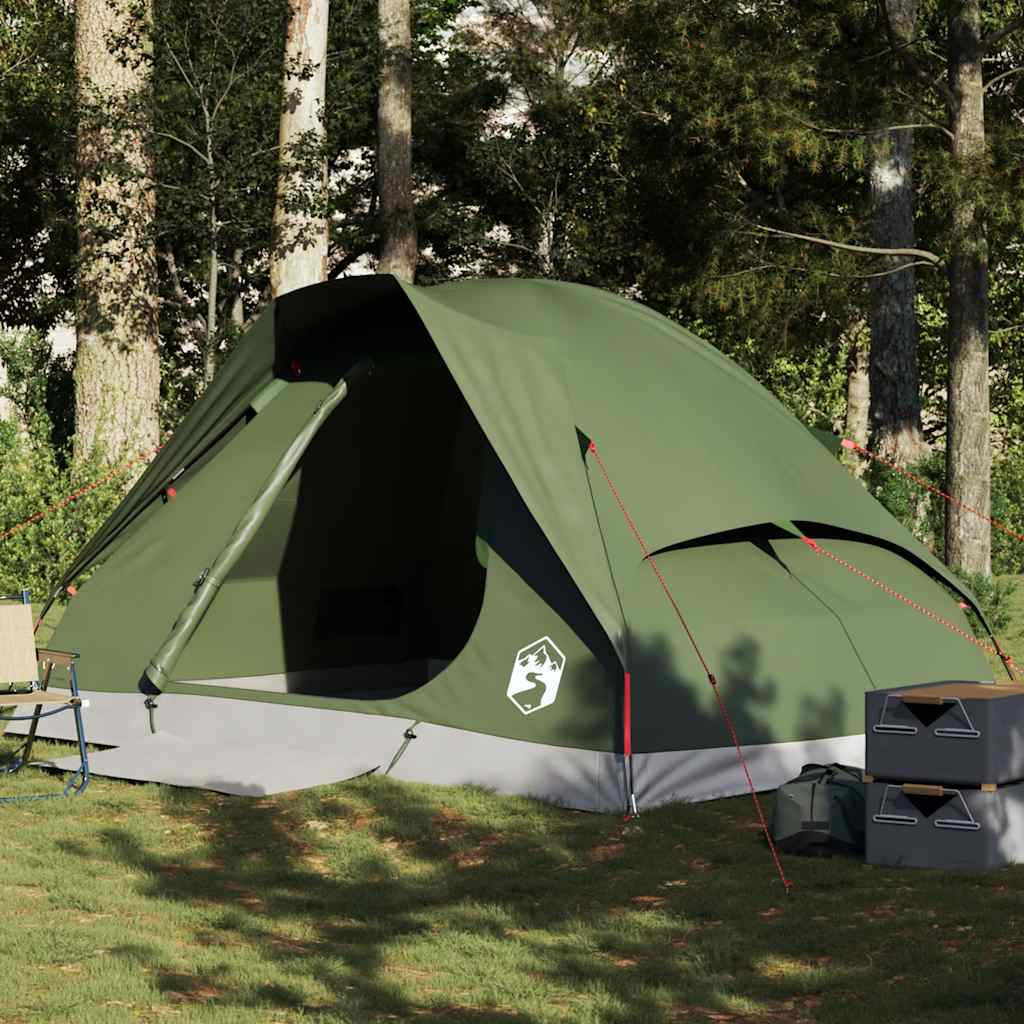 4-personers campingtelt vandtæt kuppel olivengrøn