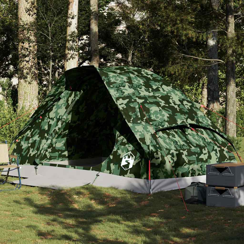 4-personers kuppeltelt - vandafvisende campingtelt i camouflage