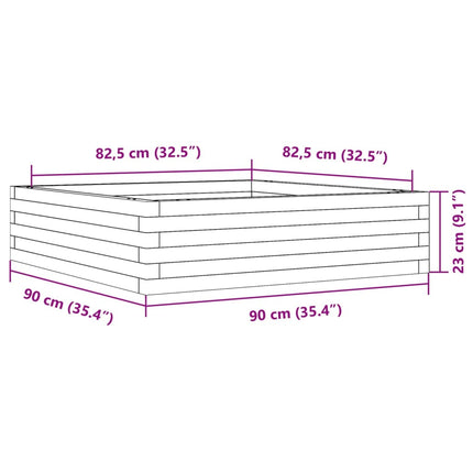 plantekasse 90x90x23 cm massivt fyrretræ gyldenbrun