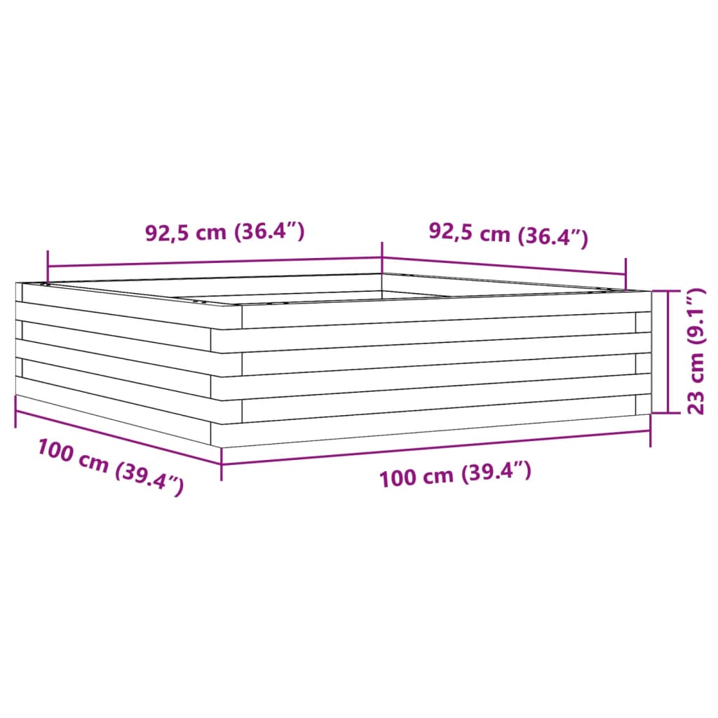plantekasse 100x100x23 cm massivt fyrretræ gyldenbrun