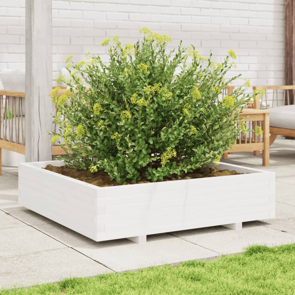 plantekasse 100x100x26,5 cm massivt fyrretræ hvid