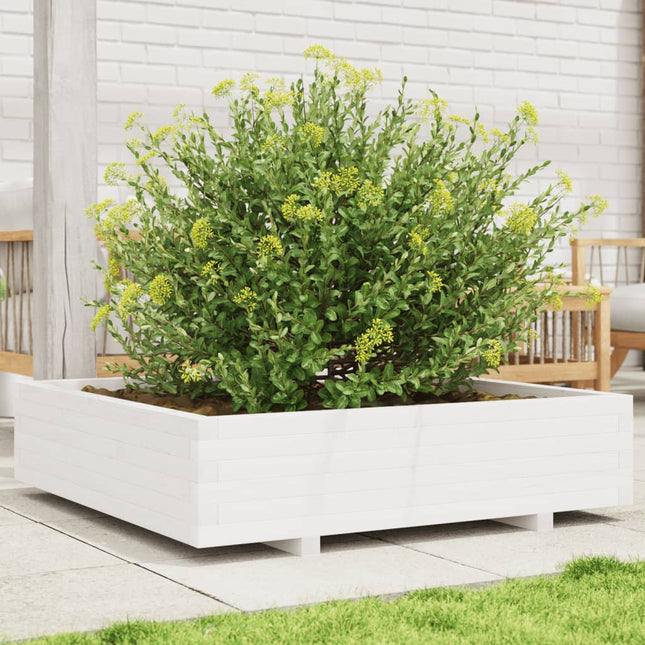 plantekasse 100x100x26,5 cm massivt fyrretræ hvid