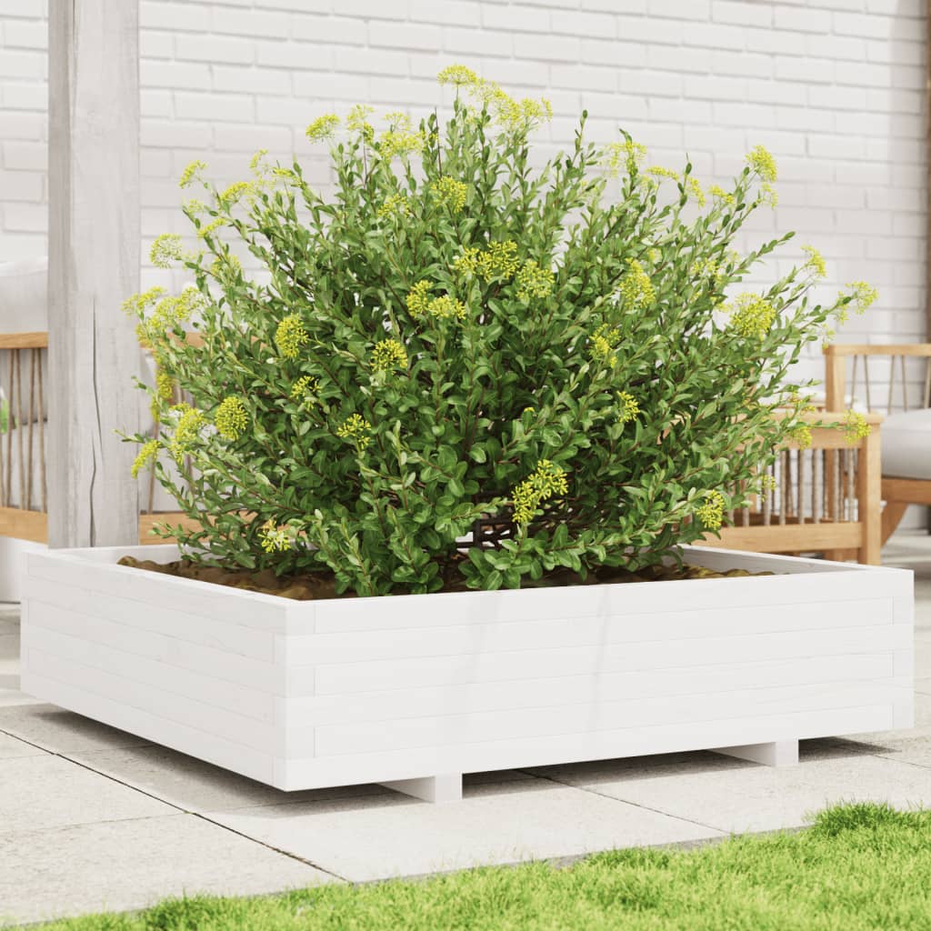 plantekasse 100x100x26,5 cm massivt fyrretræ hvid