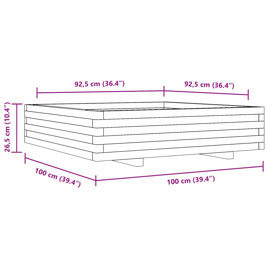 plantekasse 100x100x26,5 cm imprægneret fyrretræ