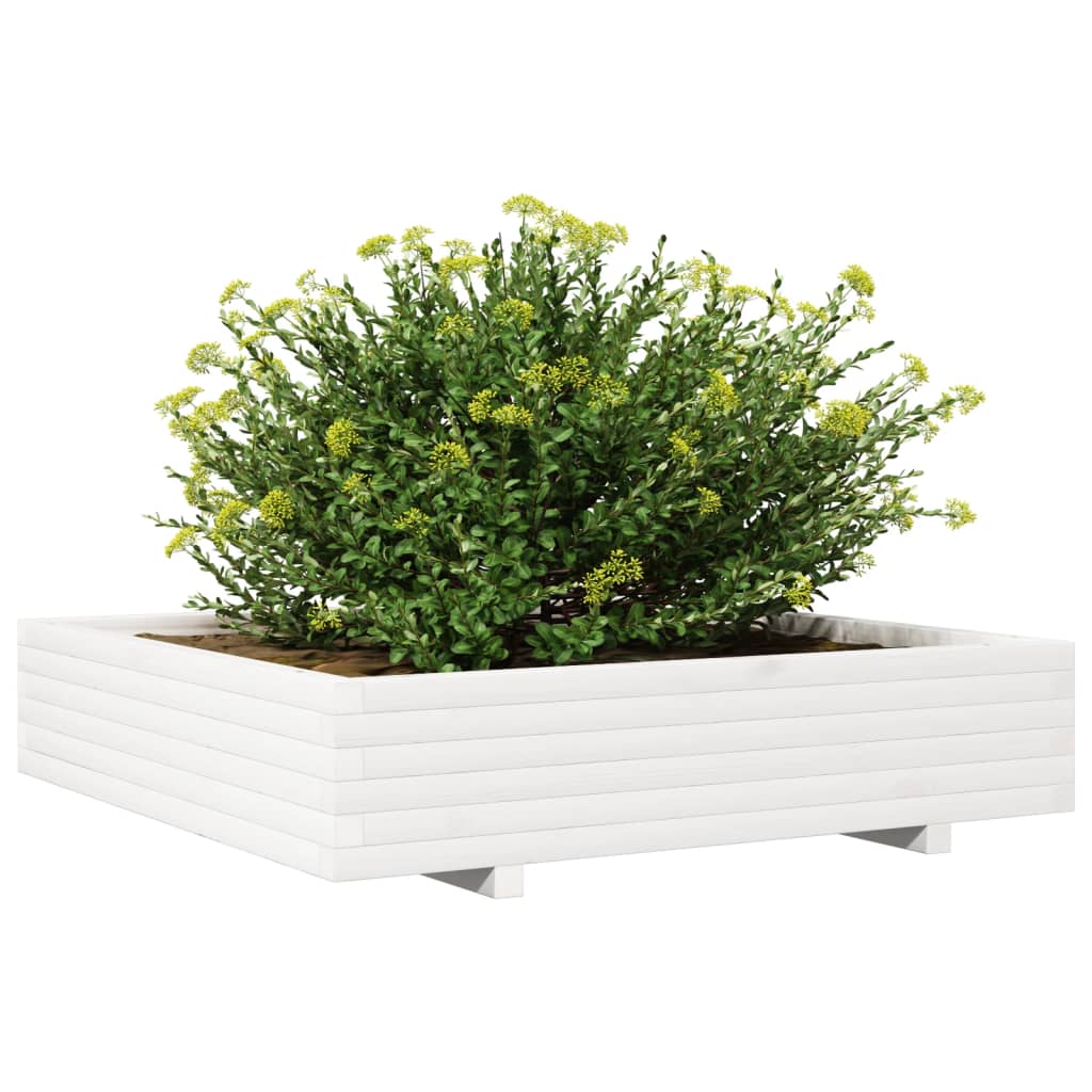 plantekasse 110x110x26,5 cm massivt fyrretræ hvid