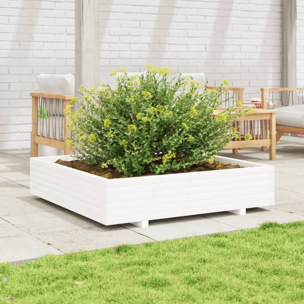 plantekasse 110x110x26,5 cm massivt fyrretræ hvid