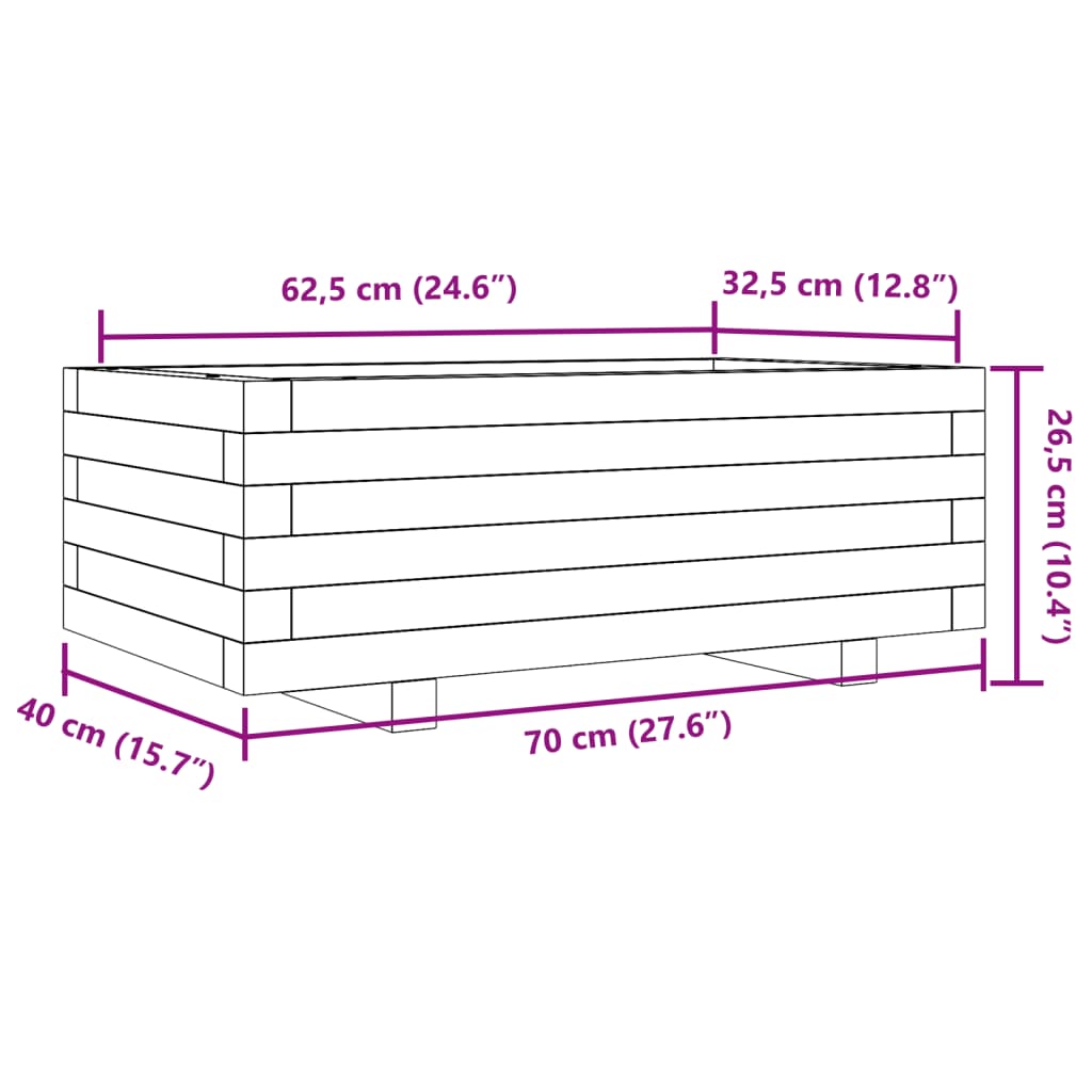 plantekasse 70x40x26,5 cm massivt fyrretræ hvid