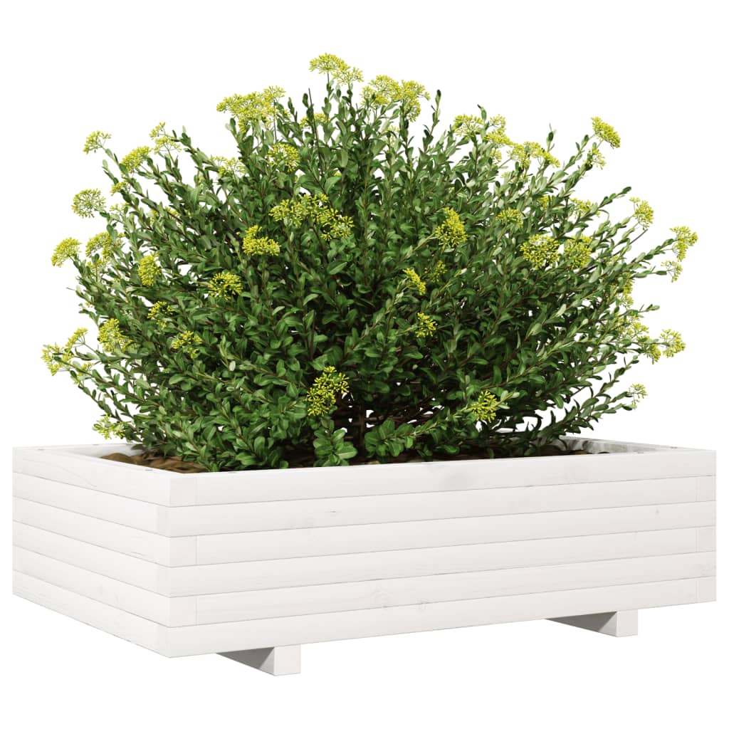 plantekasse 90x60x26,5 cm massivt fyrretræ hvid