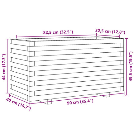plantekasse 90x40x49,5 cm massivt fyrretræ gyldenbrun