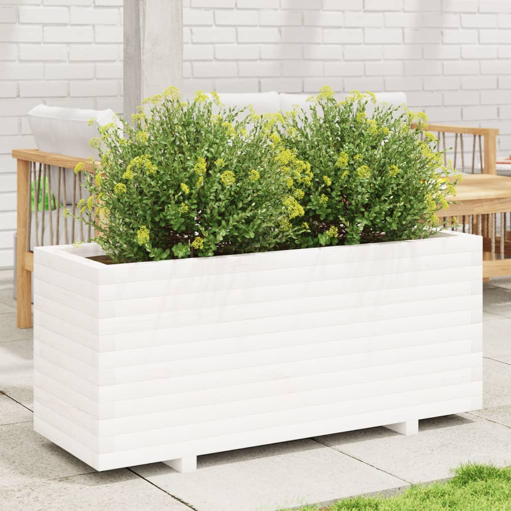 plantekasse 110x40x49,5 cm massivt fyrretræ hvid