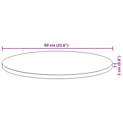 bordplade Ø80x2 cm rund massivt akacietræ