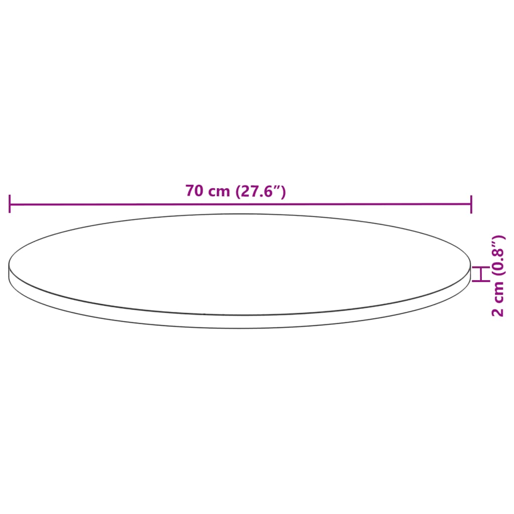 bordplade Ø70x2 cm rund massivt akacietræ