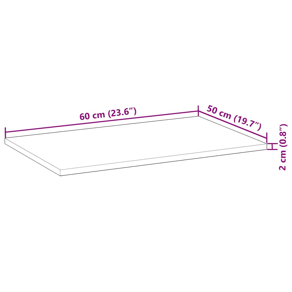 bordplade 60x50x2 cm massivt akacietræ rektangulær