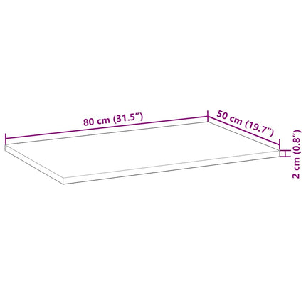 bordplade 80x50x2 cm rektangulær massivt akacietræ