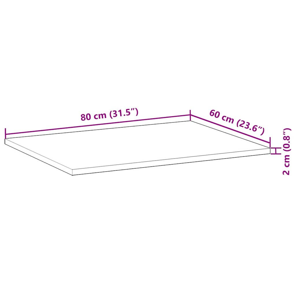 bordplade 80x60x2 cm rektangulær massivt akacietræ