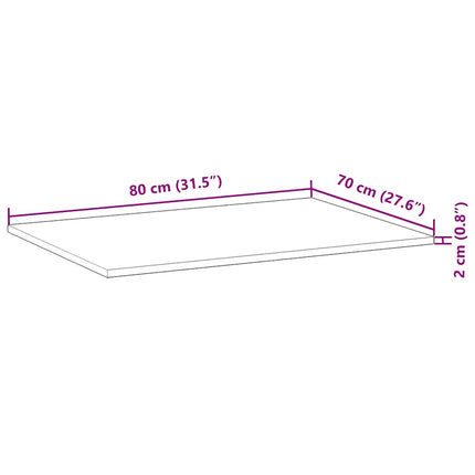 bordplade 80x70x2 cm rektangulær massivt akacietræ