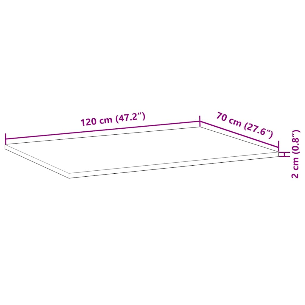 bordplade 120x70x2 cm rektangulær massivt akacietræ