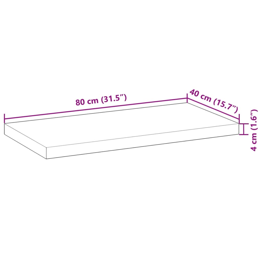 bordplade 80x40x4 cm rektangulær massivt akacietræ