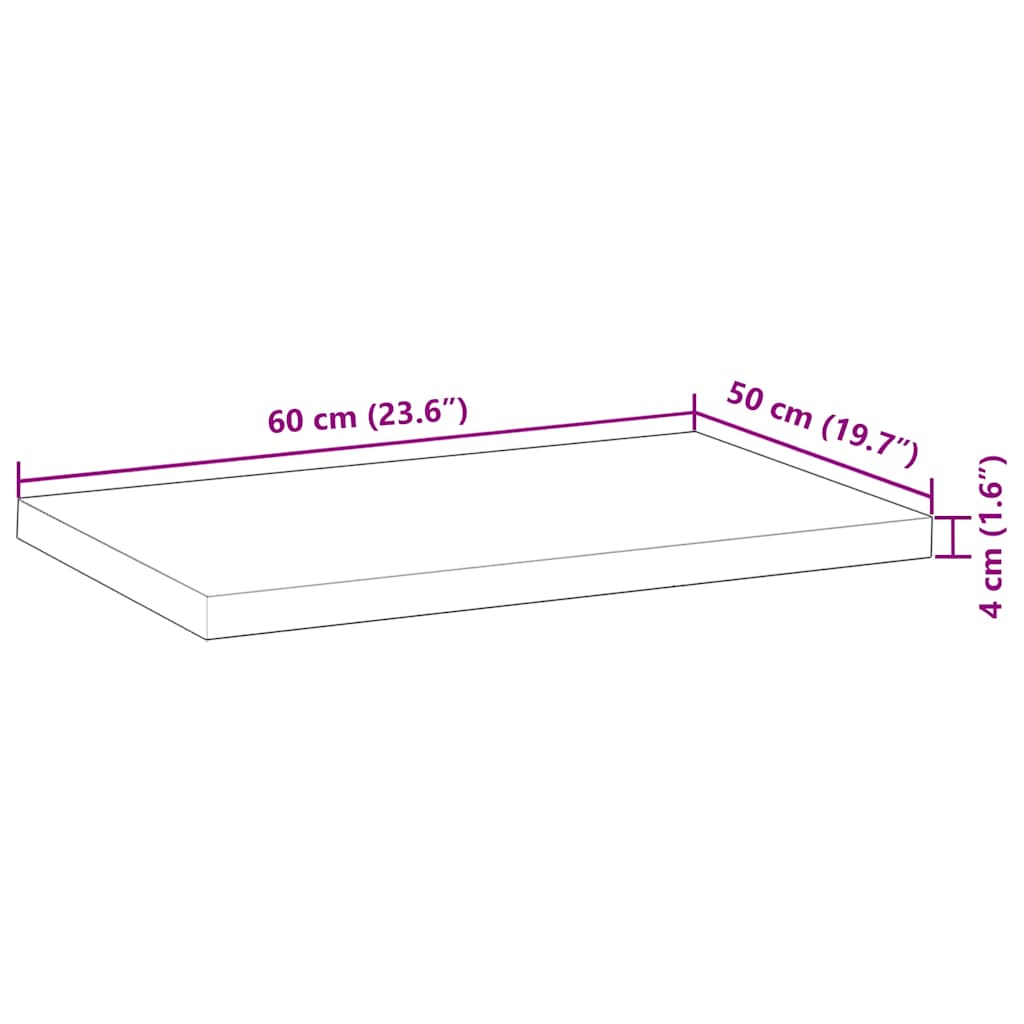 bordplade 60x50x4 cm rektangulær massivt akacietræ