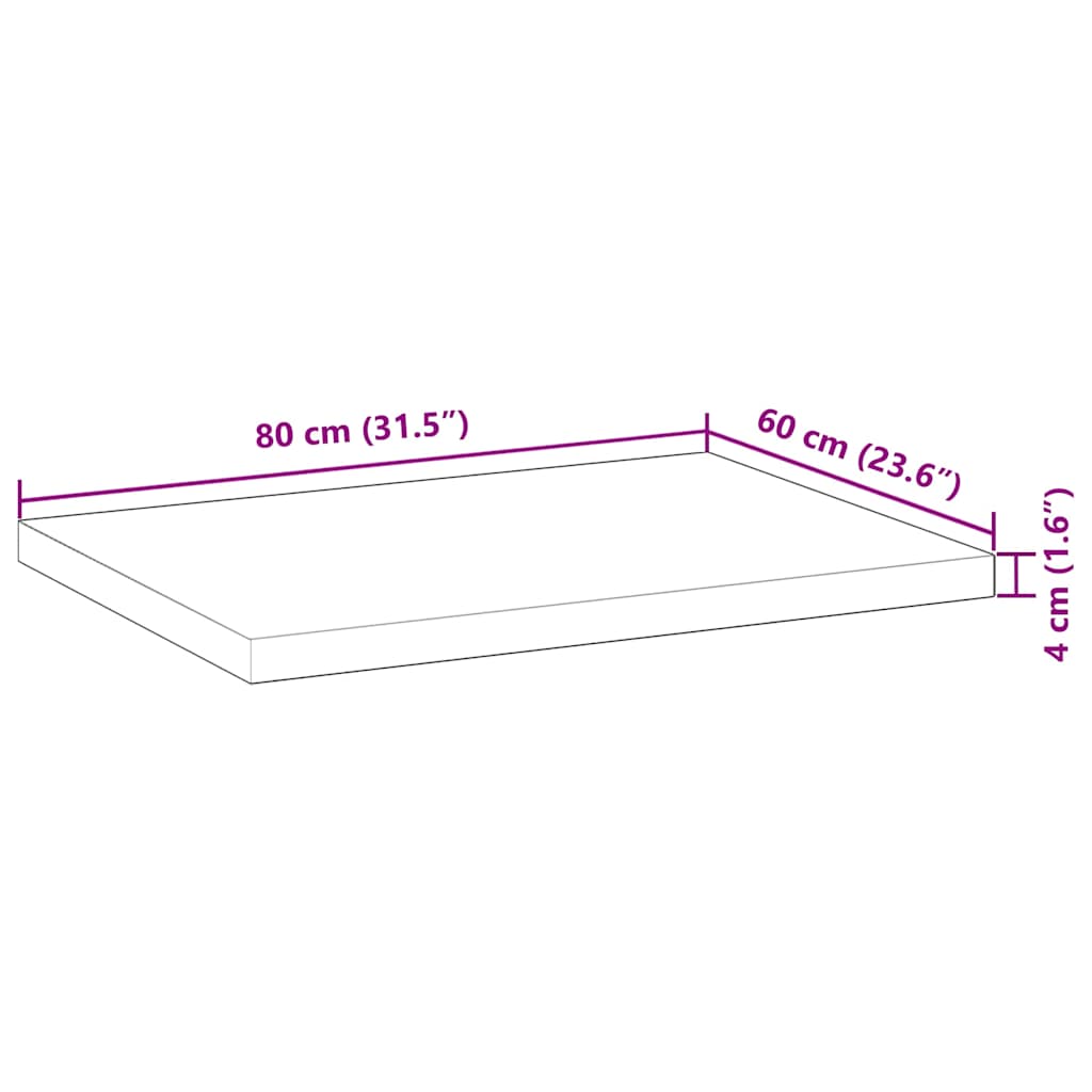 bordplade 80x60x4 cm rektangulær massivt akacietræ