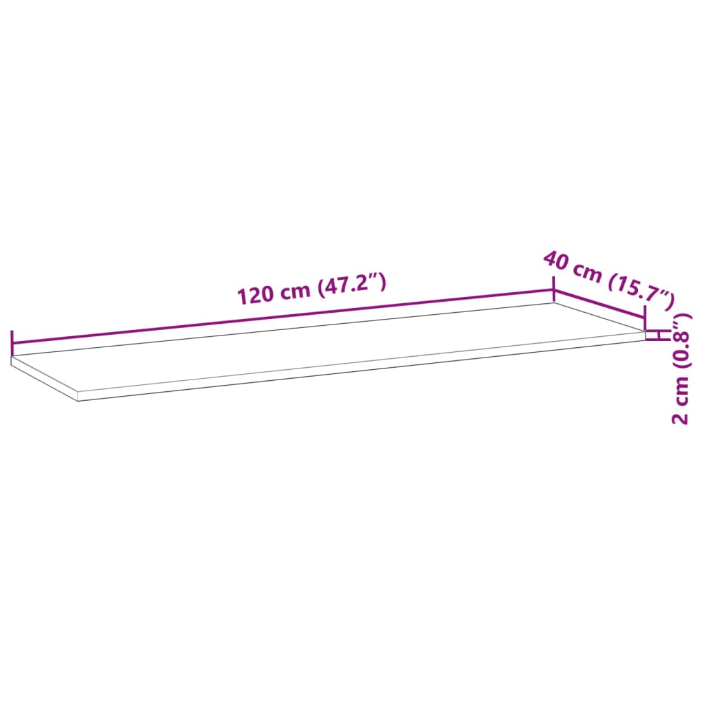 bordplade 120x40x2 cm rektangulær massivt akacietræ