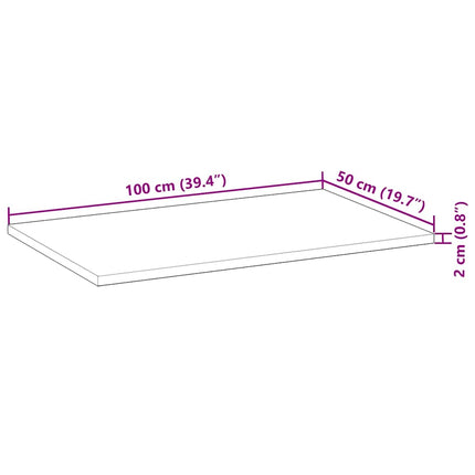 bordplade 100x50x2 cm rektangulær massivt akacietræ