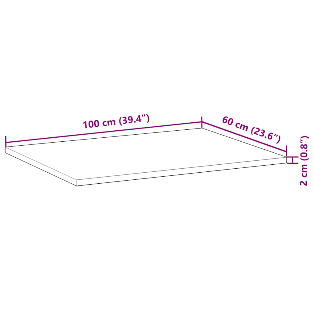 bordplade 100x60x2 cm rektangulær massivt akacietræ