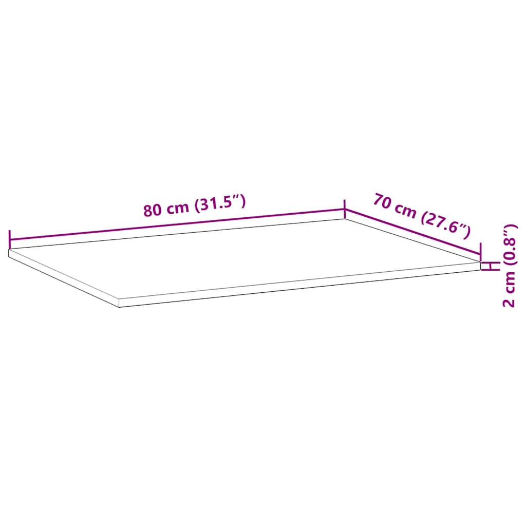 bordplade 80x70x2 cm rektangulær massivt akacietræ
