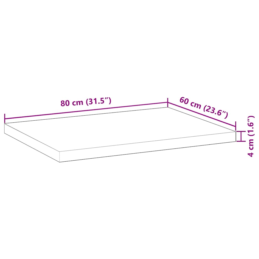 bordplade 80x60x4 cm rektangulær massivt akacietræ