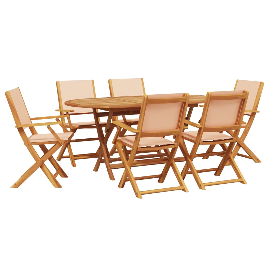 spisebordssæt til haven 7 dele stof og massivt træ beige