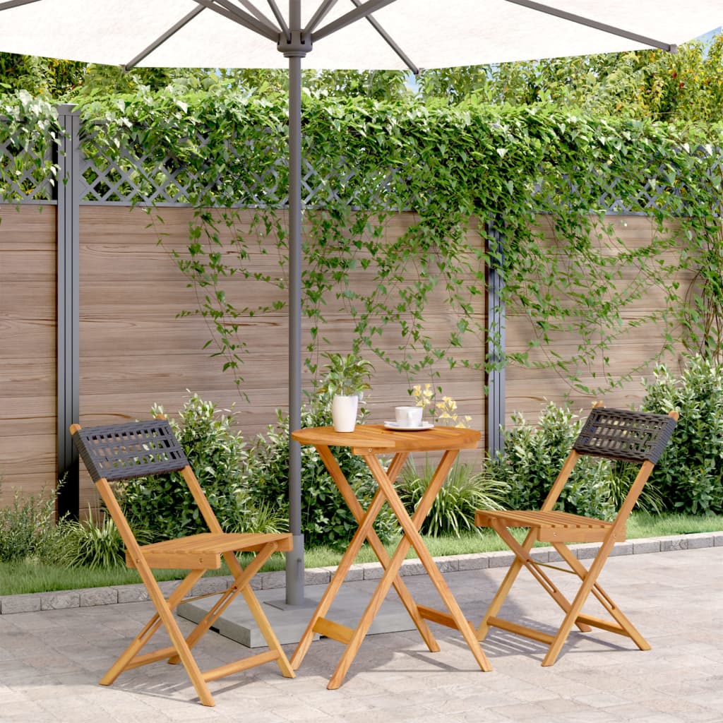 bistrost 3 dele polyrattan og massivt tr sort