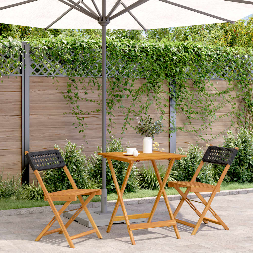 bistrost 3 dele polyrattan og massivt tr sort