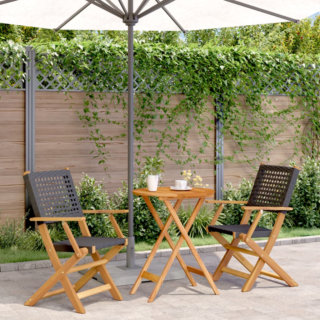 bistrost 3 dele polyrattan og massivt tr sort