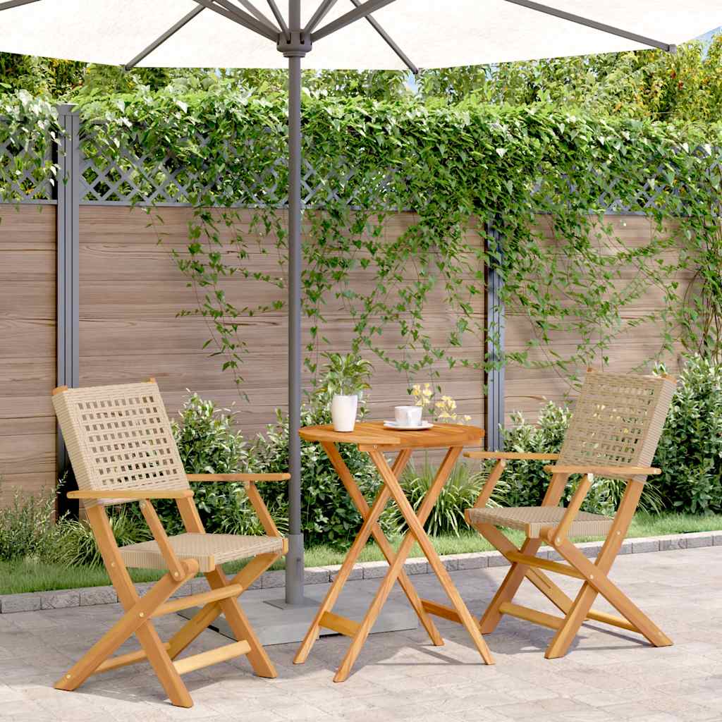 bistrost 3 dele polyrattan og massivt tr beige