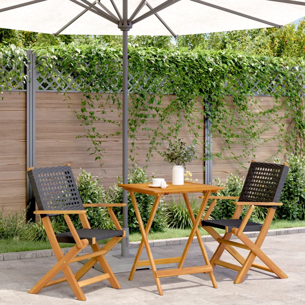 bistrost 3 dele polyrattan og massivt tr sort