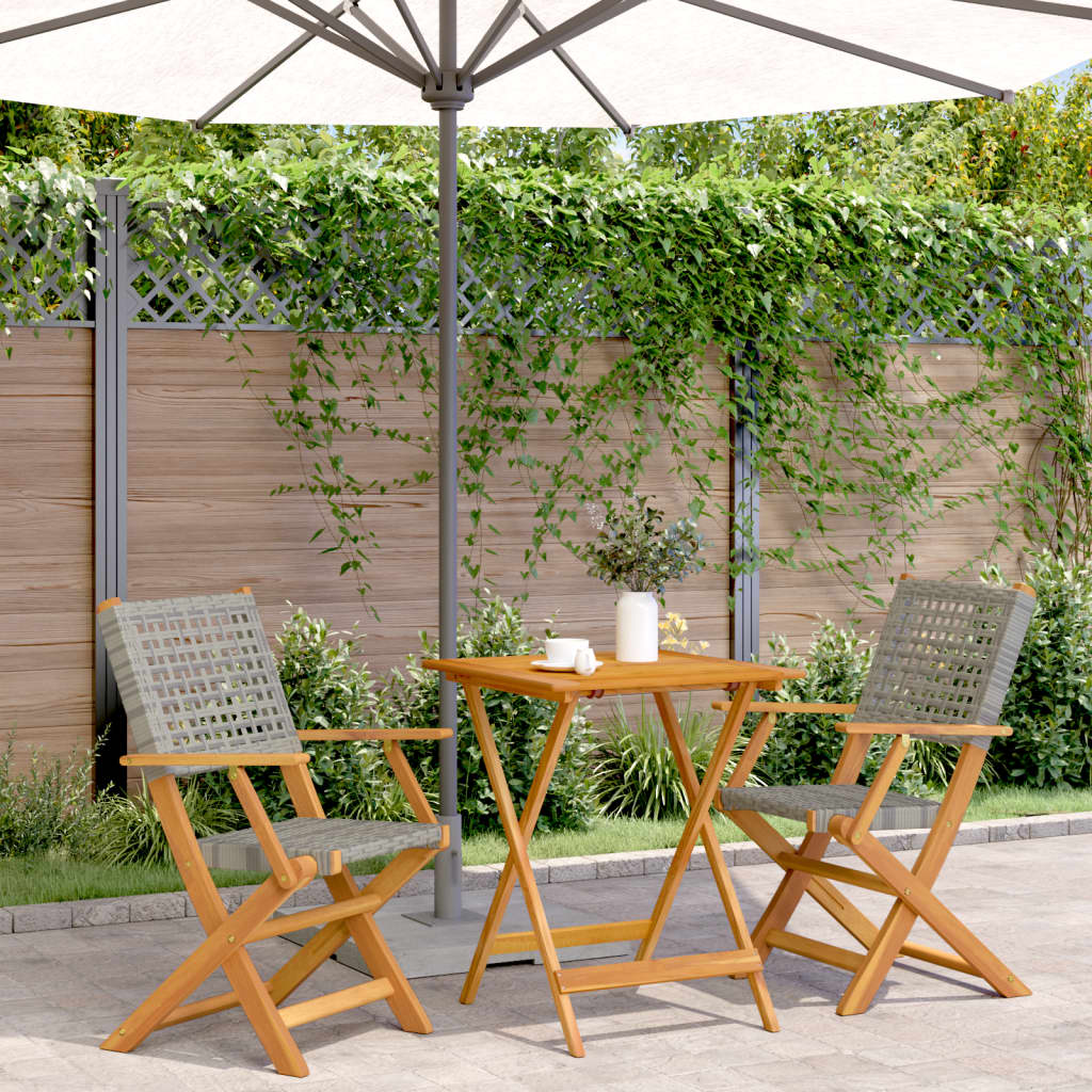 Bistrosæt 3 Dele Polyrattan Og Massivt Træ - Grå / 60 x 60 x 75 cm