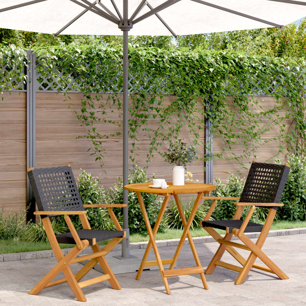 Bistrosæt 3 Dele Polyrattan Og Massivt Træ - Sort / 70 x 75 cm