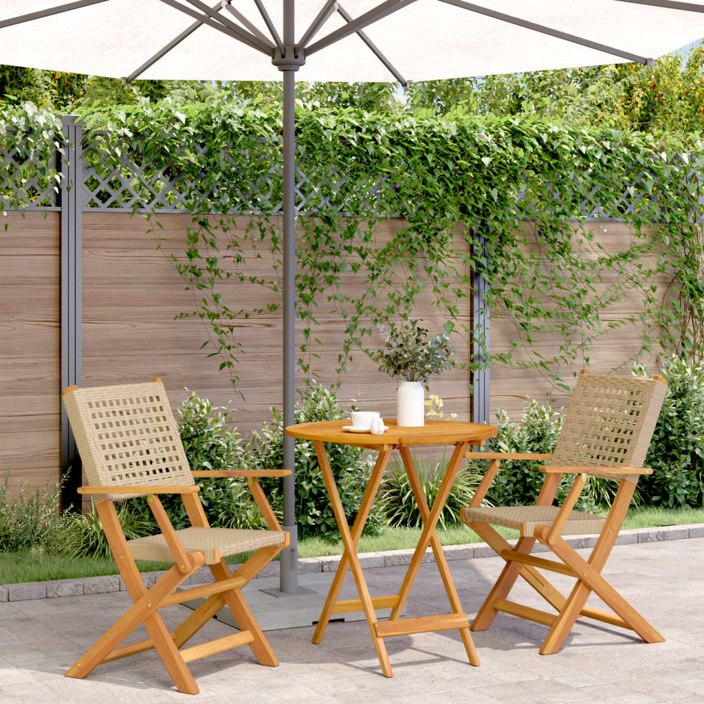 Bistrosæt 3 Dele Polyrattan Og Massivt Træ - Beige / 70 x 75 cm