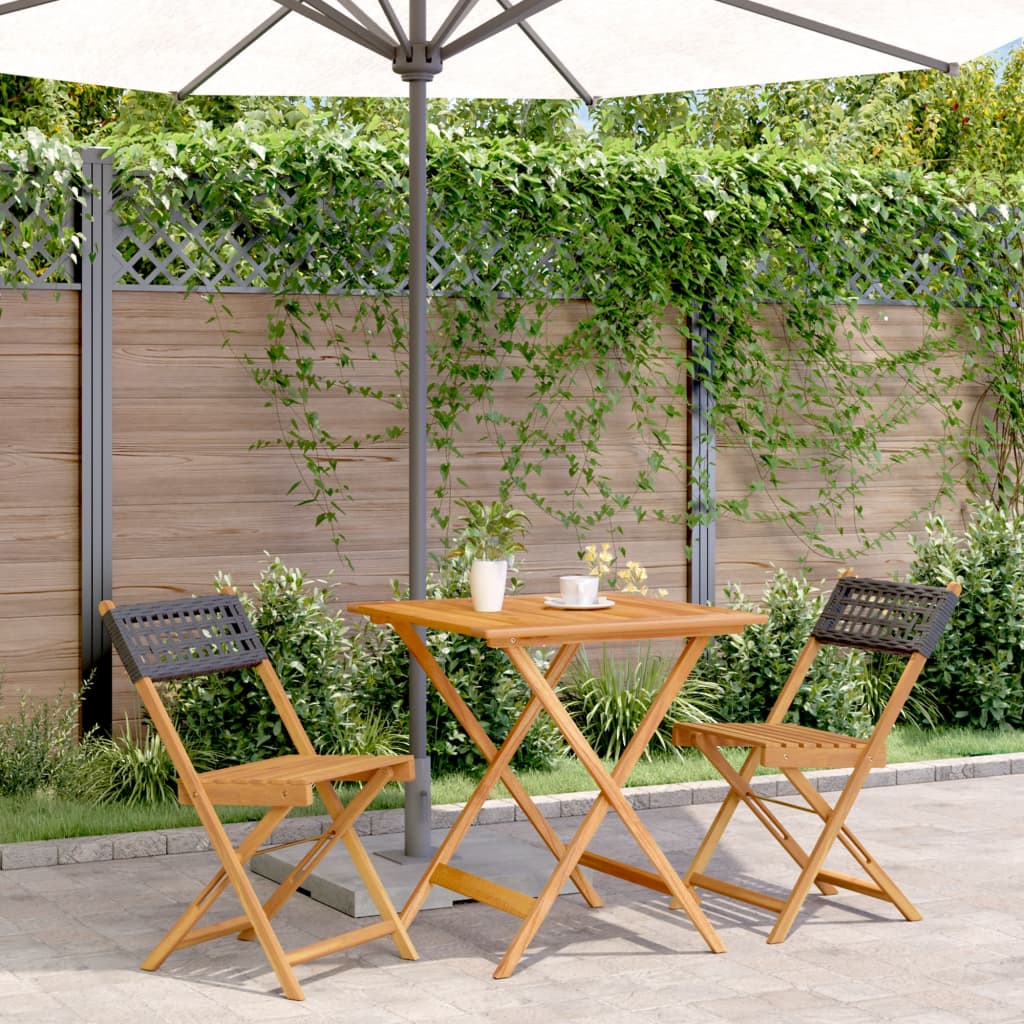 bistrost 3 dele polyrattan og massivt tr sort